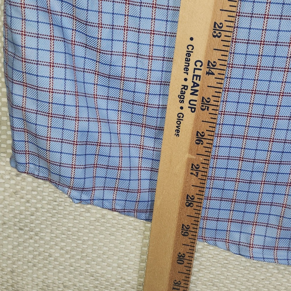 Johnston & Murphy XC4 Extreme Comfort Blue Red Plaid Cotton Shirt Mens M 74-8461 - Picture 8 of 10